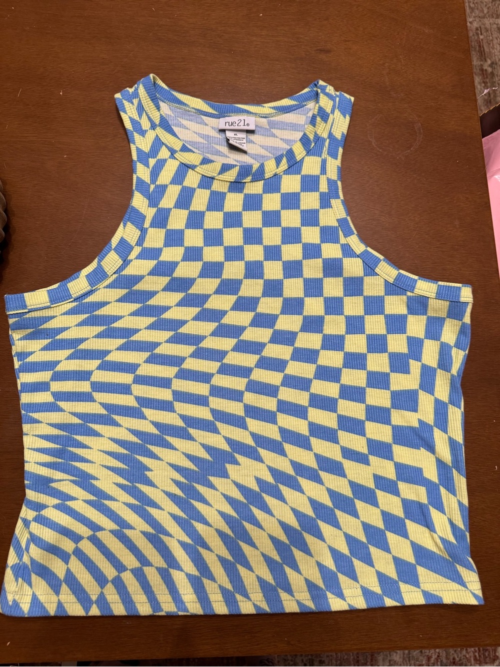 rue21 Yellow and Blue Checkerboard Ribbed Tank